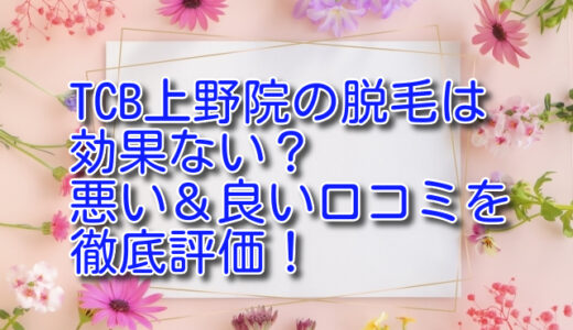 TCB東京中央美容外科上野院の脱毛の悪い＆良い口コミを徹底評価！